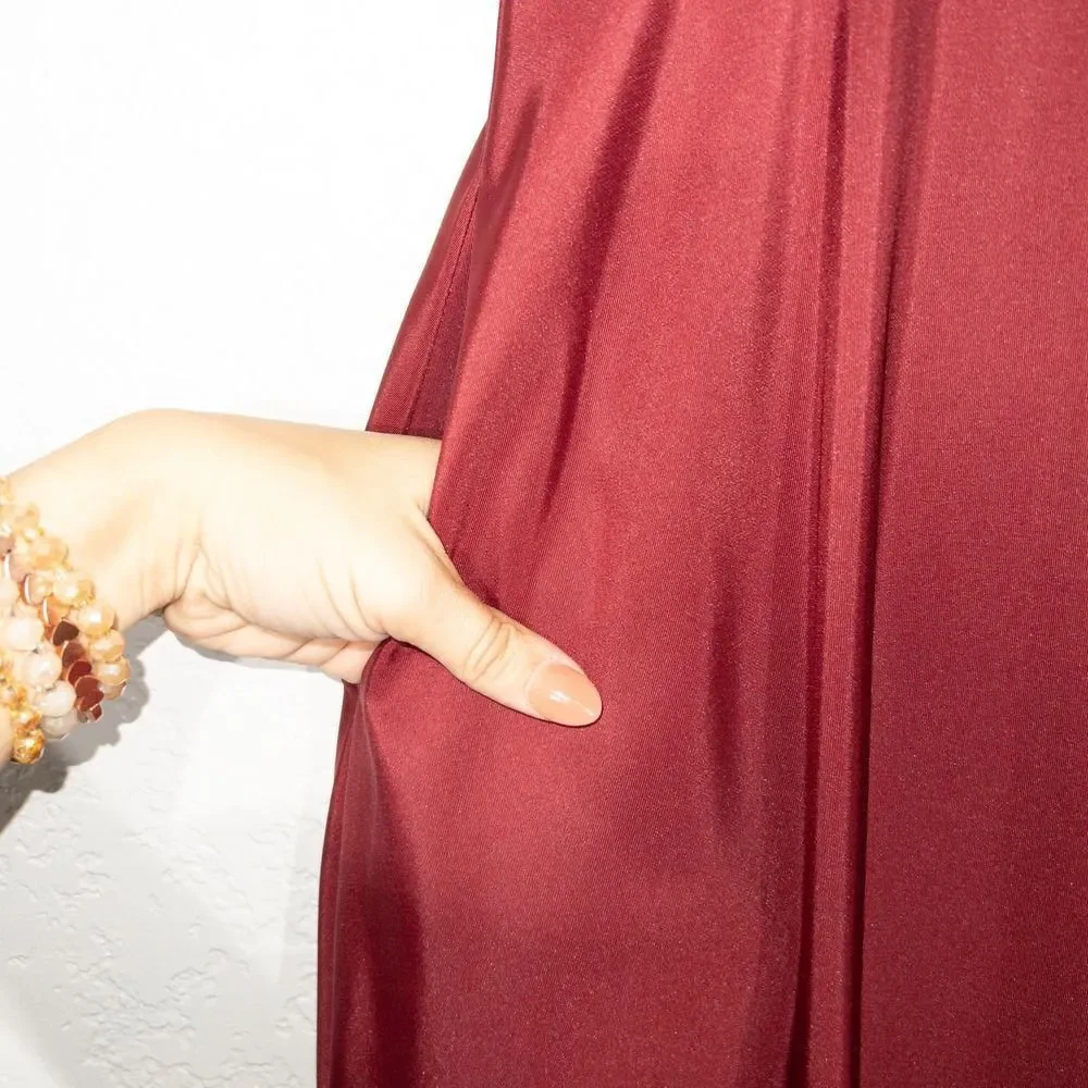 New Alfred‎ Sung Burgundy Mikado 3/4 Sleeve V Neck Gown Size 2 - Picture 4 of 9